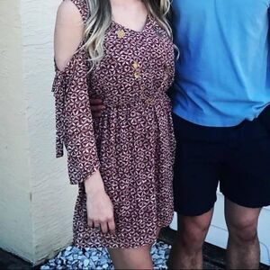 Red Floral Off the Shoulders Dress Size: M